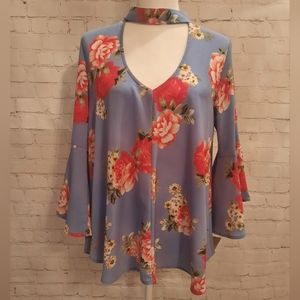 Woman's Flowy Floral Print Blouse - Boutique Brand - Plus Size 1X -NWT